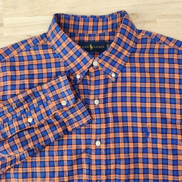 Lauren Ralph Lauren Other - Ralph Lauren Long Sleev Button Down Shirt Mens Size XL Check Pattern Orange Blue